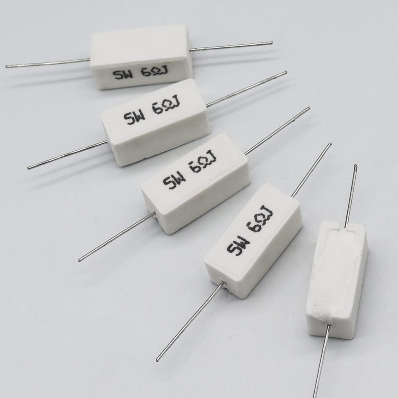 Dimlove Cement Resistors, 10 PCS 5W 5% Axial Lead Wire, White Wound, Fixed Ceramic, Power Resistors, Flame/Heat/Moisture Resistant, Precharge Horizontal (5W 6J) - Image 4